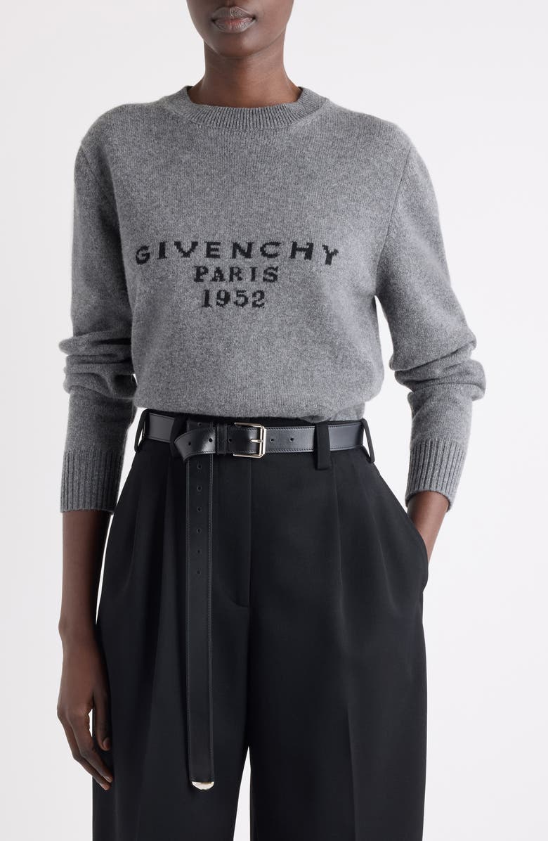 Givenchy Logo Intarsia Wool & Cashmere Sweater, Main, color, Slate Blend