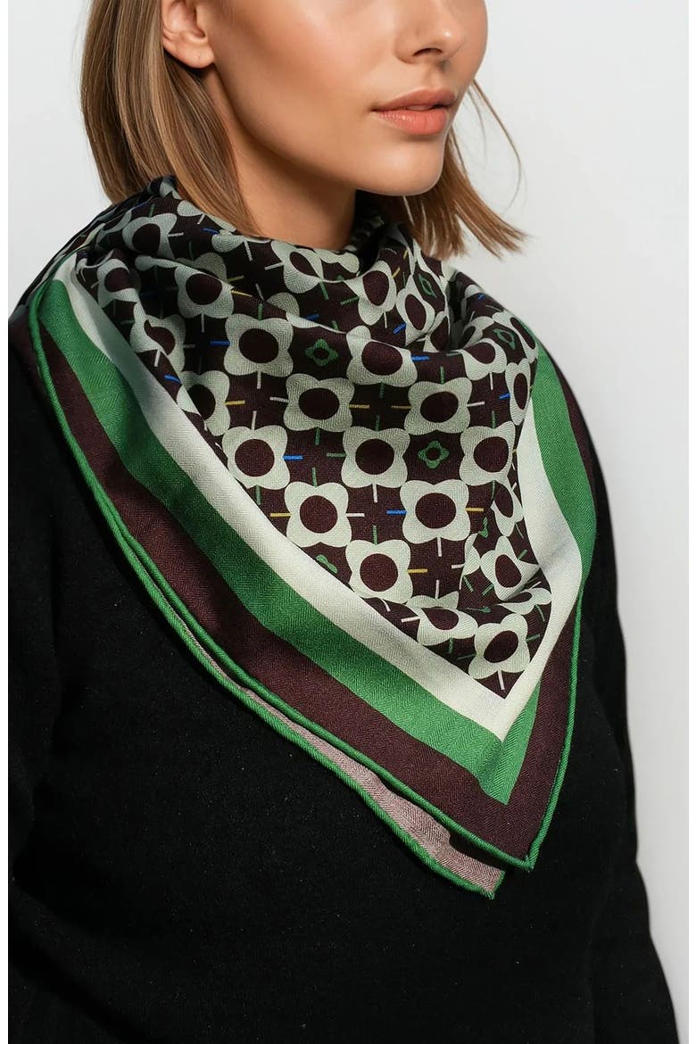 Double Sided Wool Silk Scarf Of Polka Dot Bloom, Alternate, color, Brown