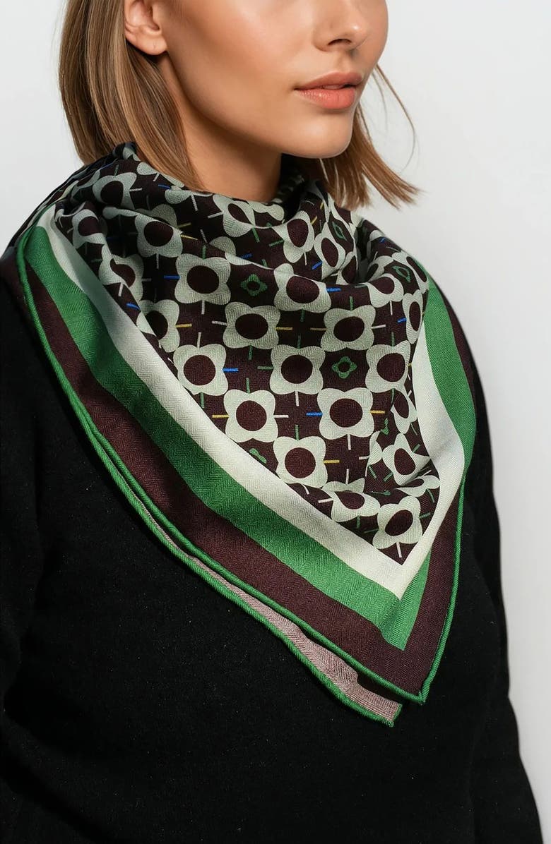 Jessie Zhao New York Double Sided Wool Silk Scarf Of Polka Dot Bloom, Alternate, color, Brown