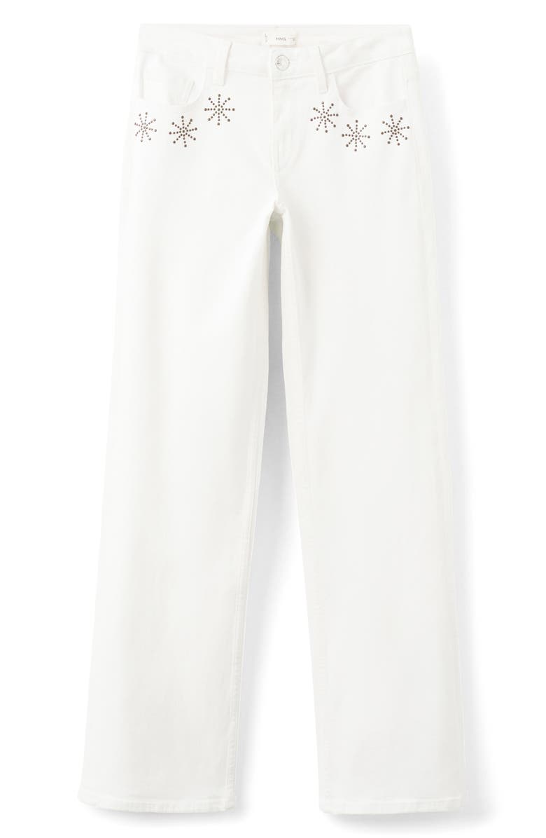 MANGO TEEN Studded Straight Leg Jeans, Alternate, color, Off White