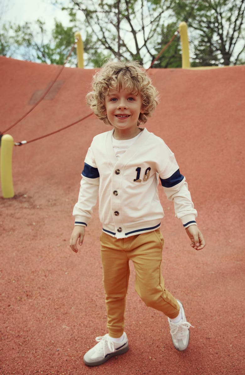 MILES THE LABEL Kids' Varsity Cotton Cardigan, Alternate, color, Beige