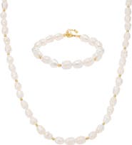 Bearfruit Jewelry 14k Gold Plated Eternal Spring Cultured Pearl Necklace & Bracelet Set