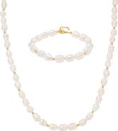 Bearfruit Jewelry 14k Gold Plated Eternal Spring Cultured Pearl Necklace & Bracelet Set