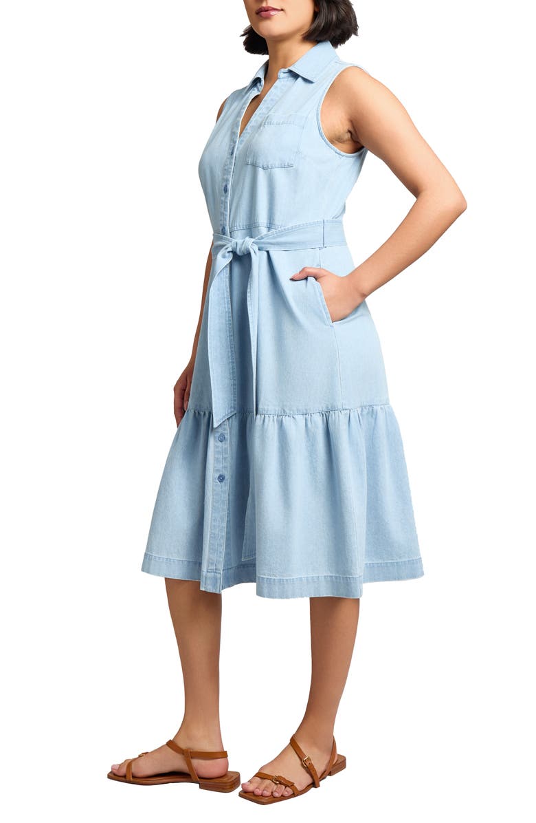 Jones New York Sleeveless Tiered Belted Denim Shirtdress, Alternate, color,