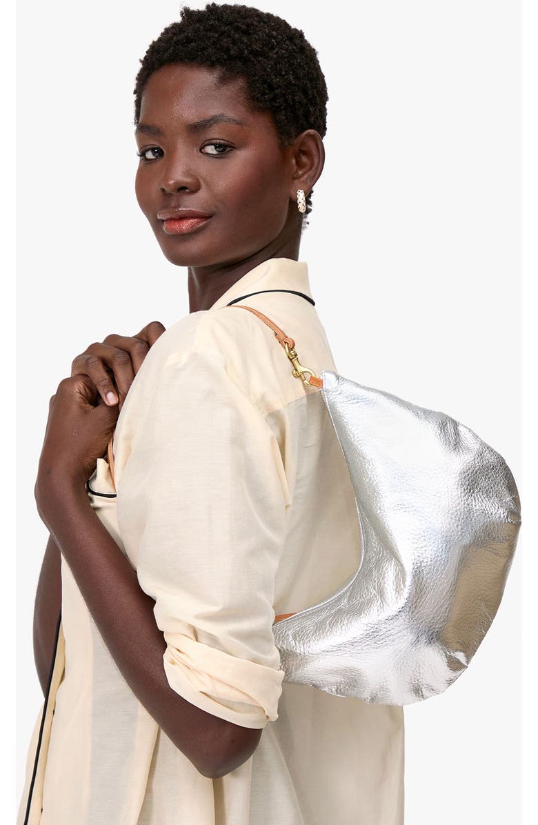 Clare V. Lune Metallic Leather Shoulder Bag, Alternate, color, Silver