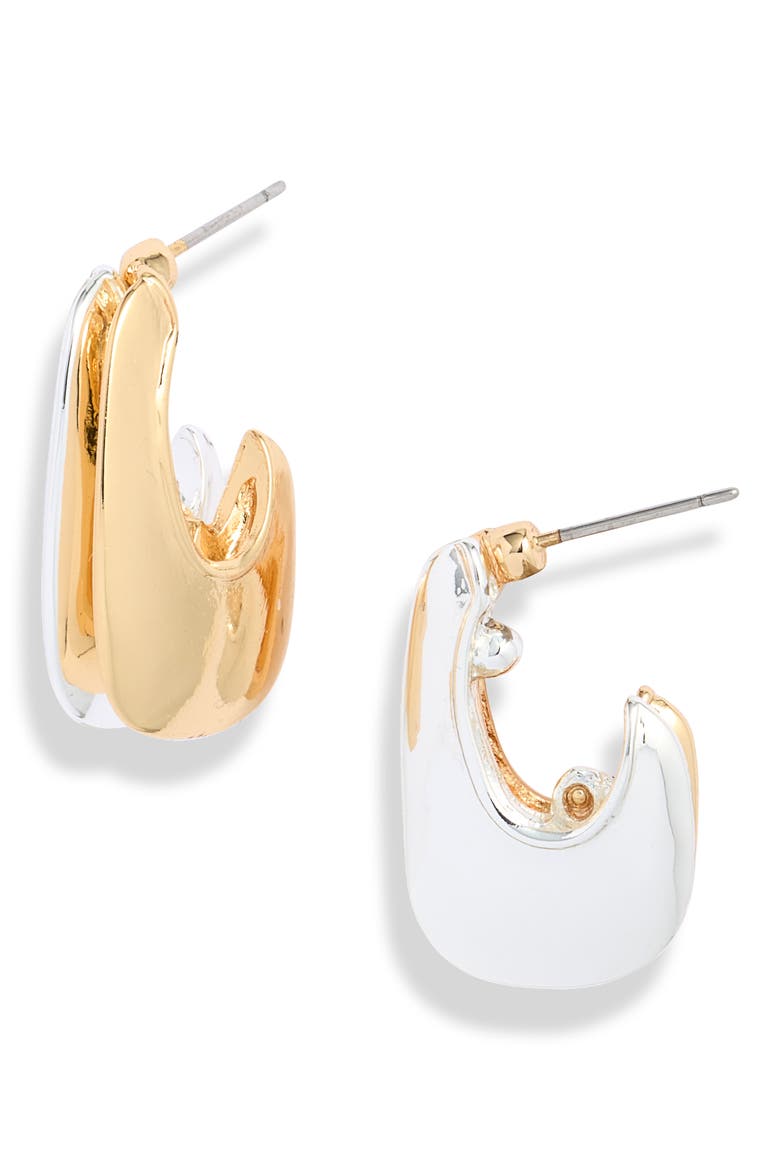 Mixed Metal Curved Hoop Earrings, Main, color, GOLD- SILVER