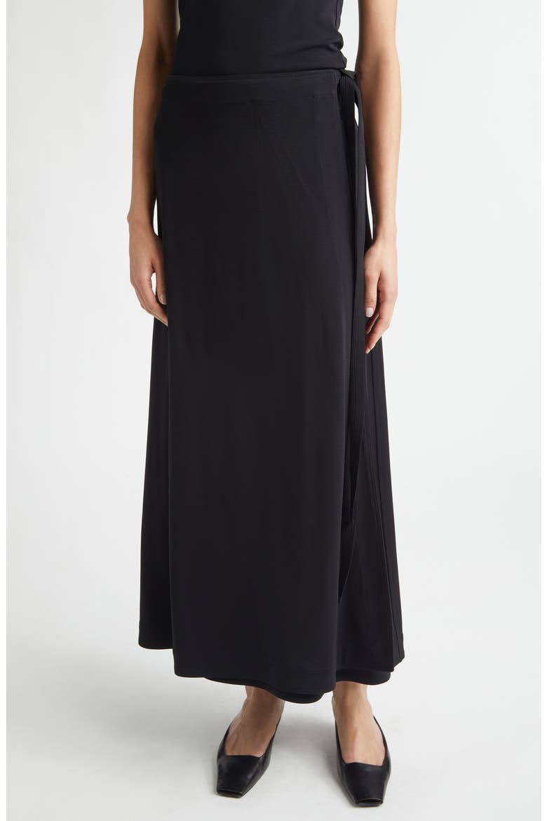 Silk & Cotton Jersey Wrap Skirt, Main, color, BLACK