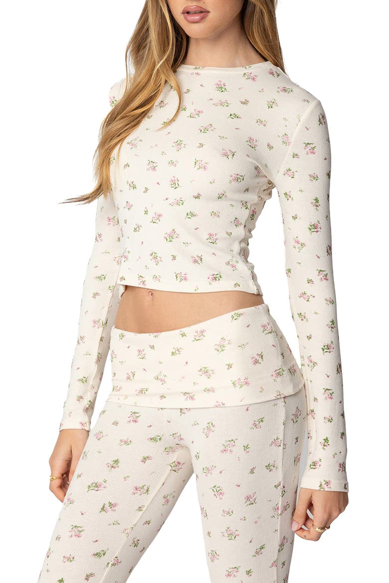 Bloom Print Long Sleeve T-Shirt, Alternate, color, CREAM