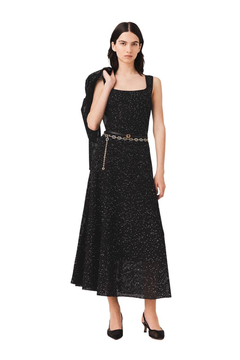Rhinestone knit maxi dress, Main, color, Black