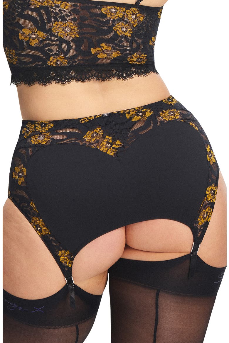 Feline Floral Garter Skirt, Alternate, color, BLACK CAVIAR