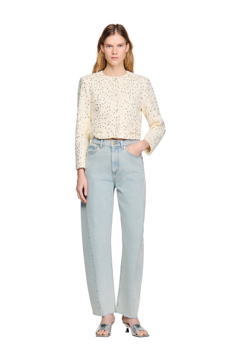 Cropped sequinned cotton jacket, Alternate, color, Ecru