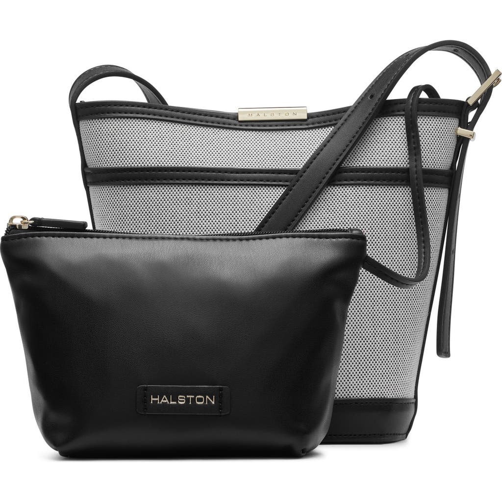 Shop Halston Jagger Medium Bucket Bag In Black/natural