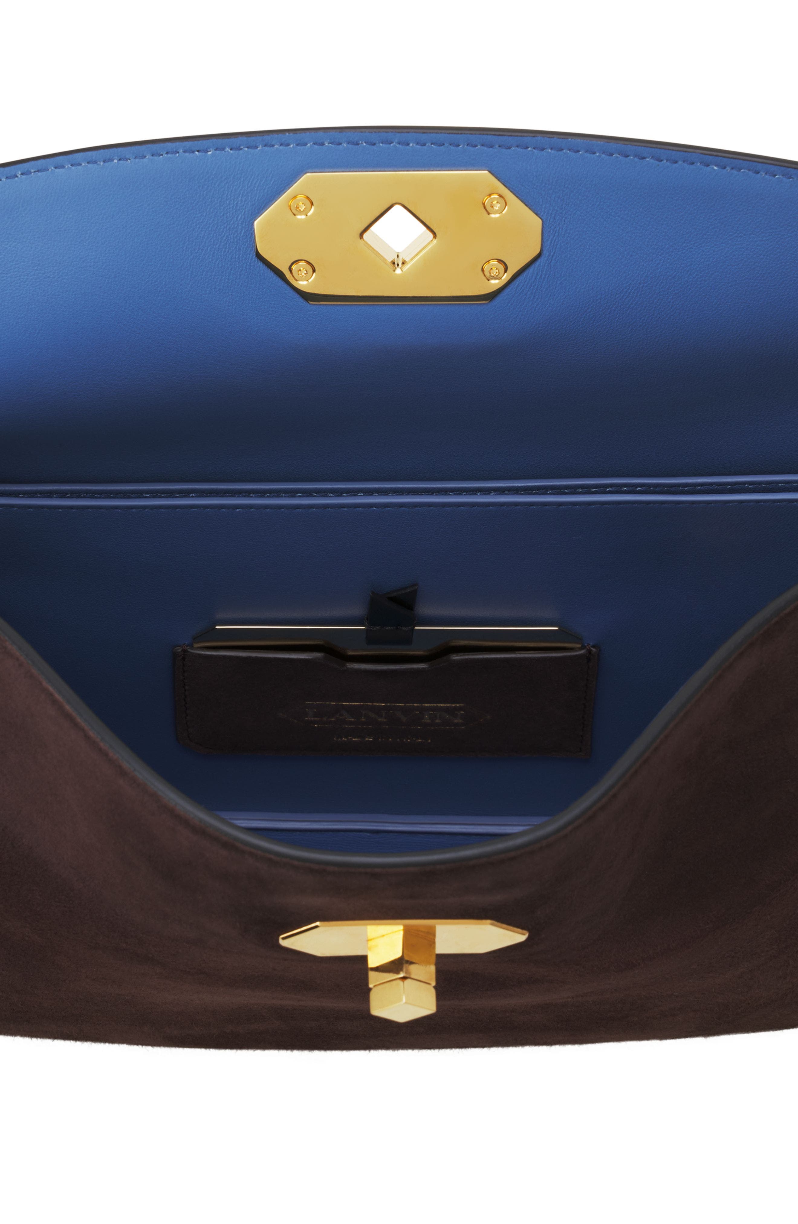 Lanvin Compagnon Asymmetrical Bag In Suede, Alternate, color, Dark Mocha