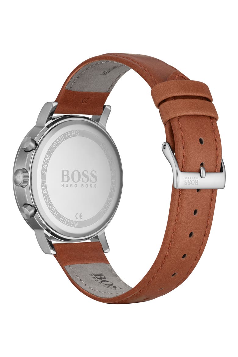 Spirit Chronograph Leather Strap Watch, 41mm, Alternate, color, BROWN/ BLUE/ SILVER