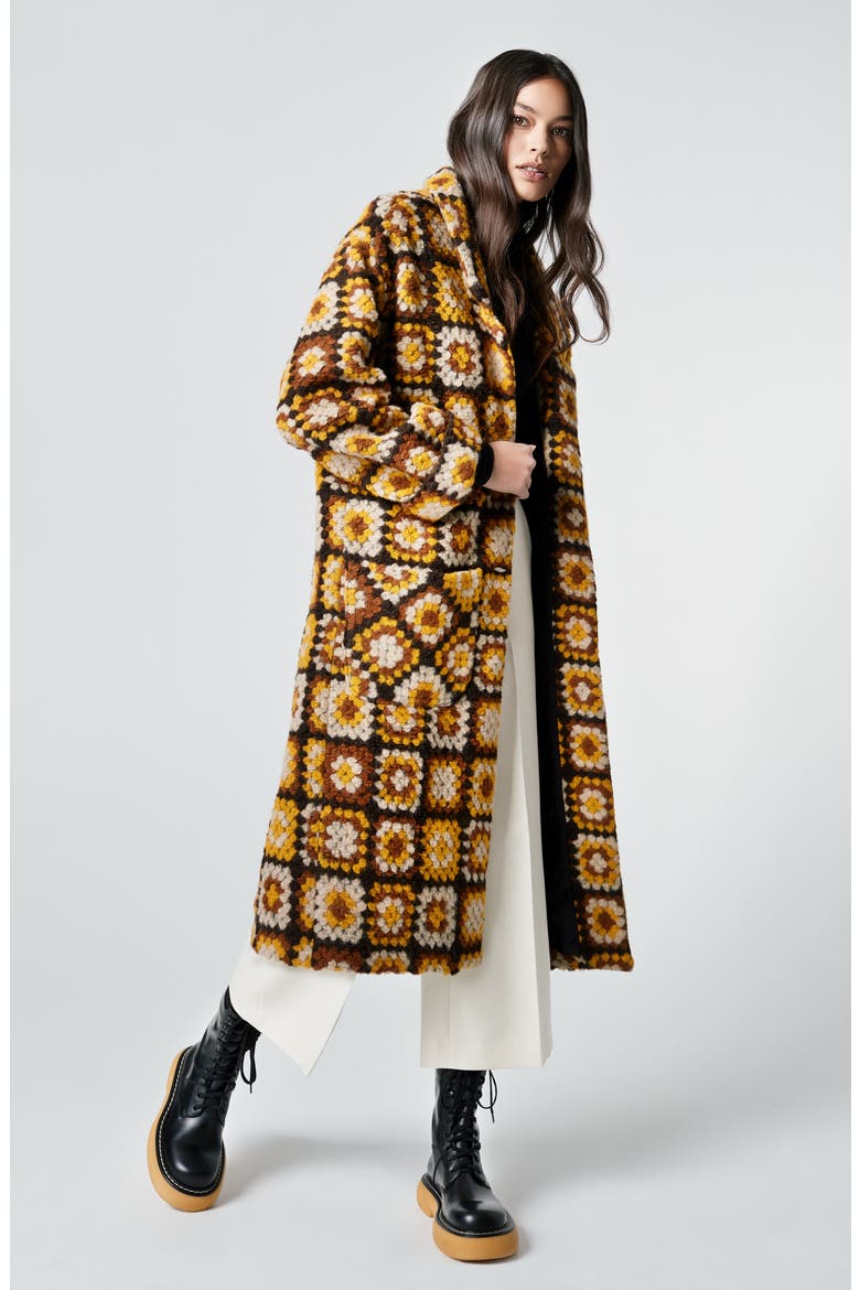 Wool Blend Afghan Duster Coat, Alternate, color, MUSTARD GRANNY SQUARES