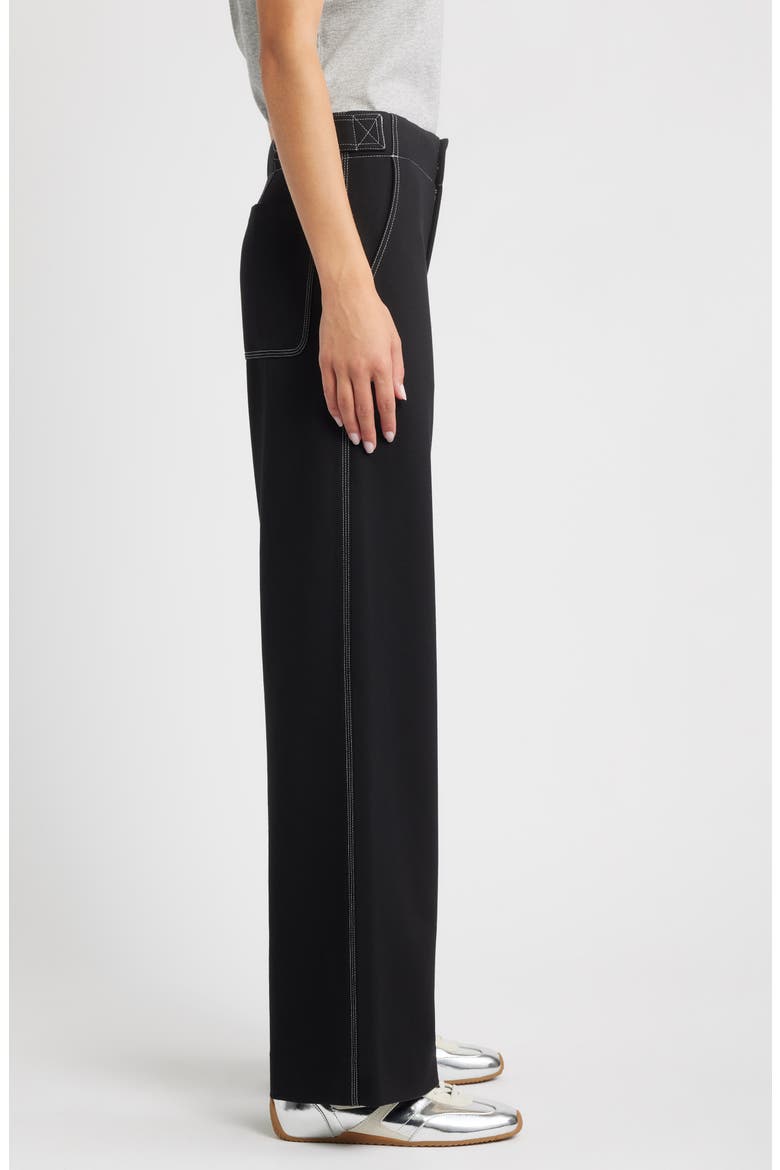 Irina Contrast Stitch Straight Leg Ponte Pants, Alternate, color, BLACK