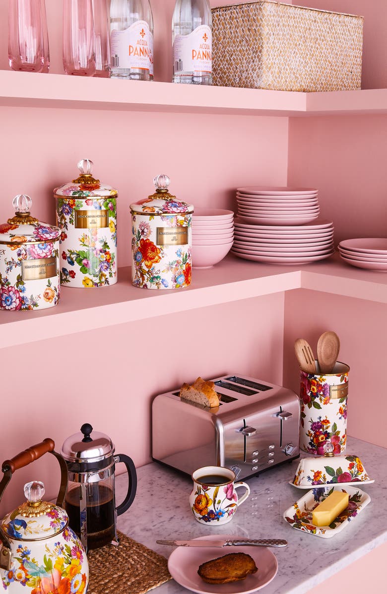 MACKENZIE CHILDS Flower Market Enameled Steel Butter Box, Alternate, color, White Multi