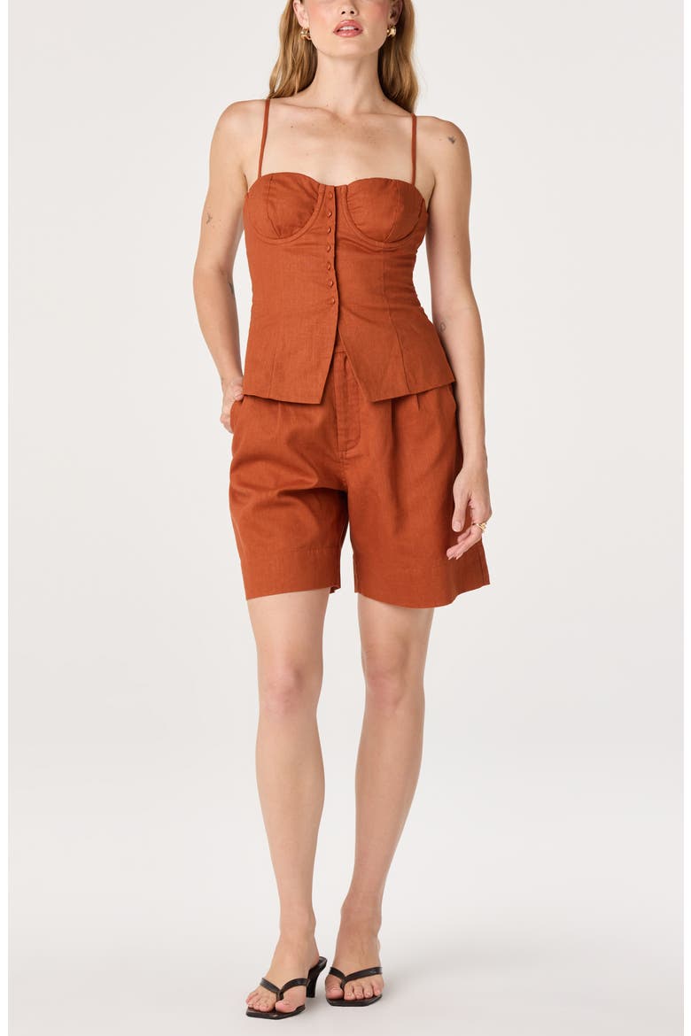 Koda Pleated Linen Blend Shorts, Alternate, color, RUST