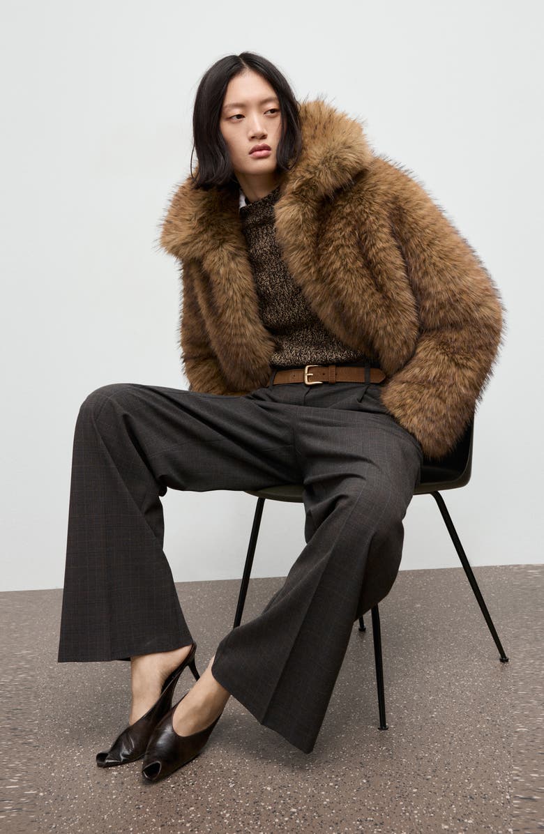 MANGO Check Pleated Pants, Alternate, color, Brown