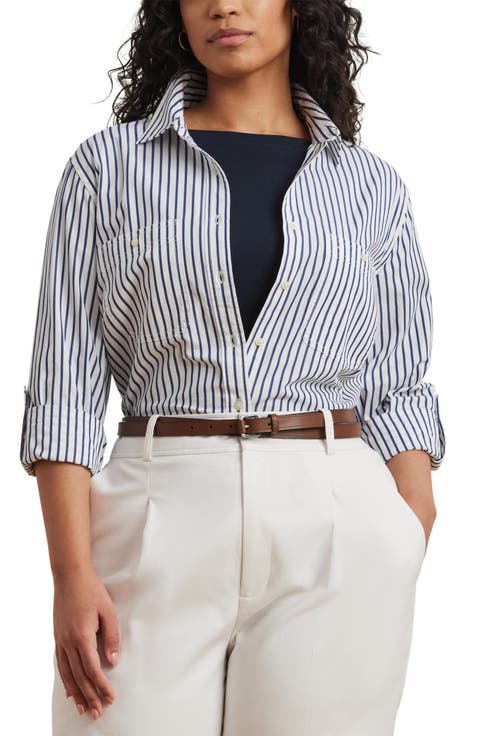 Rimnan Port Stripe Button-Up Shirt (Plus)