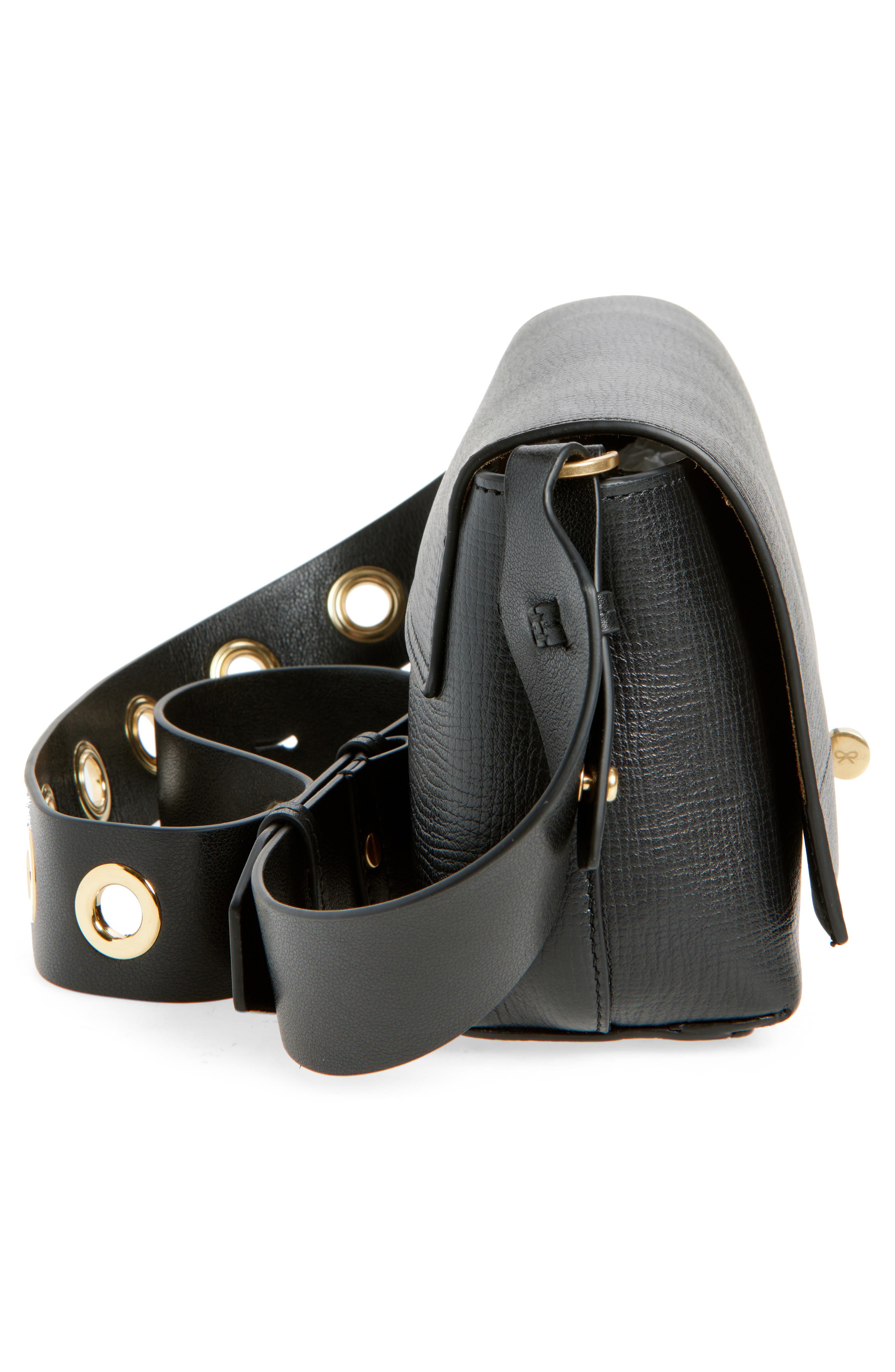 Anya Hindmarch Mortimer Eyelet Strap Leather Crossbody Bag, Alternate, color, Black