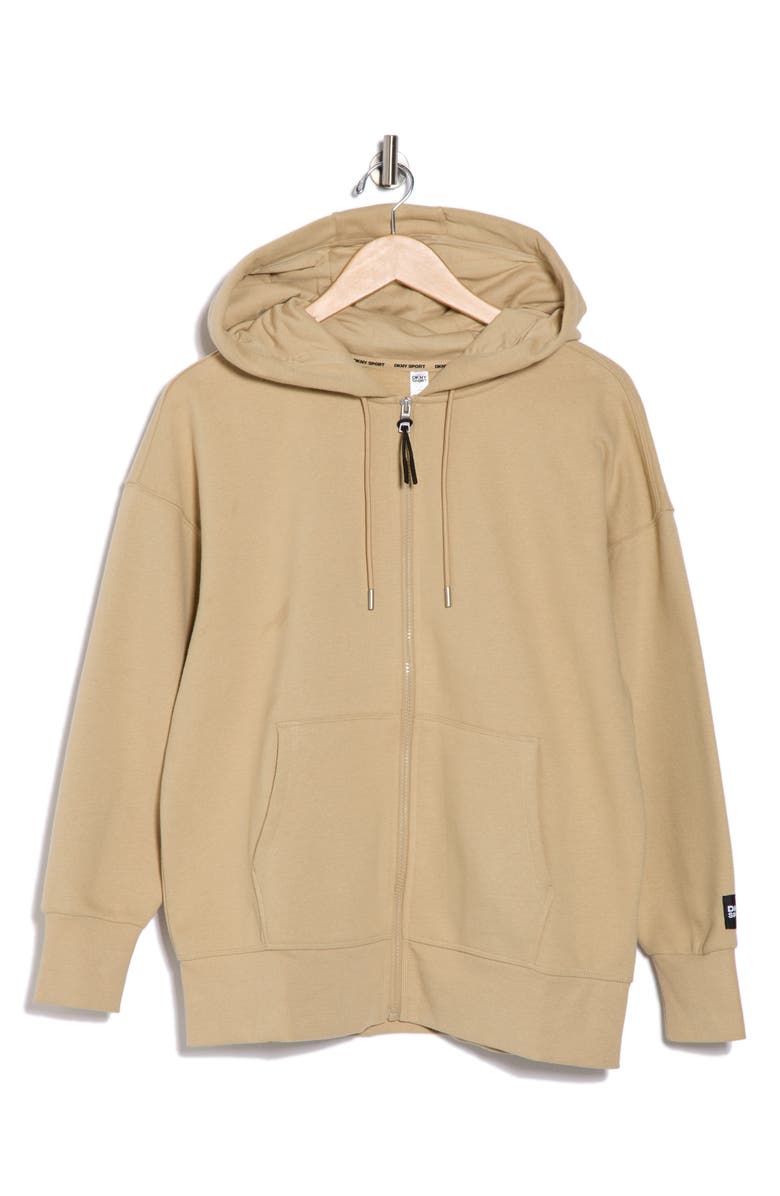 DKNY Oversize Fleece Full-Zip Hoodie, Alternate, color, Travertine