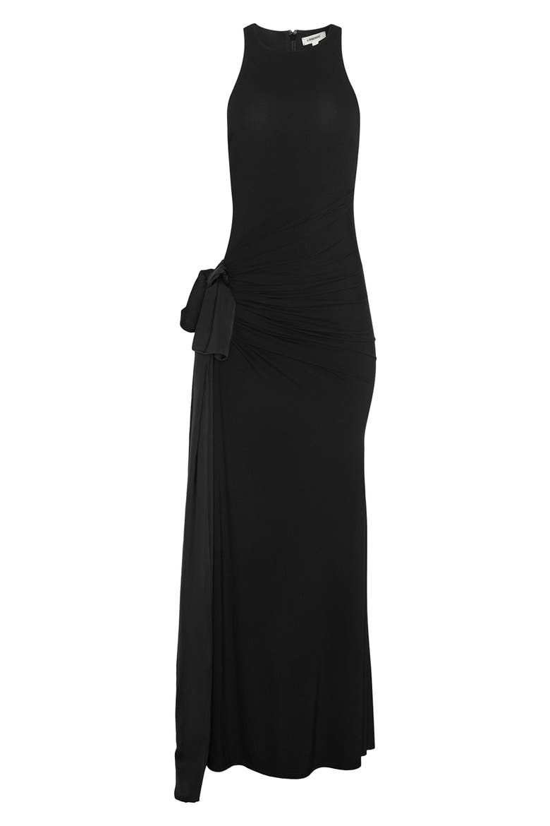 Frost Shirred Racerback Bow Gown, Alternate, color, BLACK