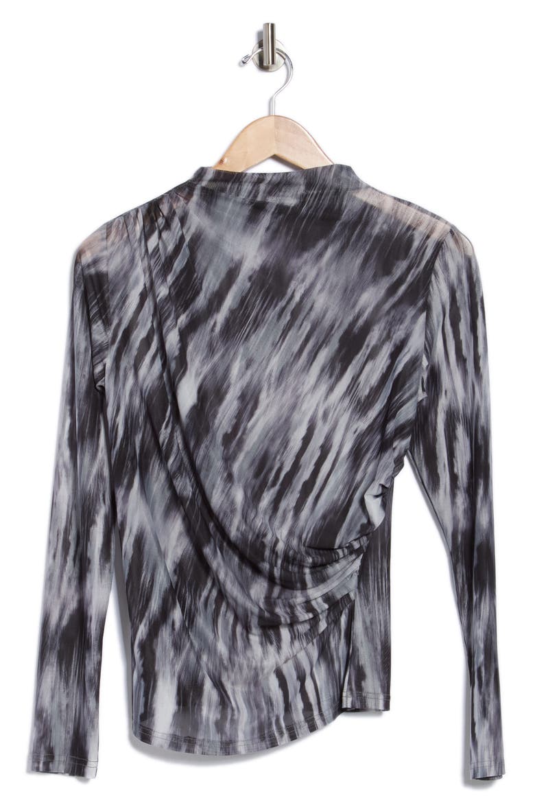 Side Ruched Mesh Top, Alternate, color, BLACK