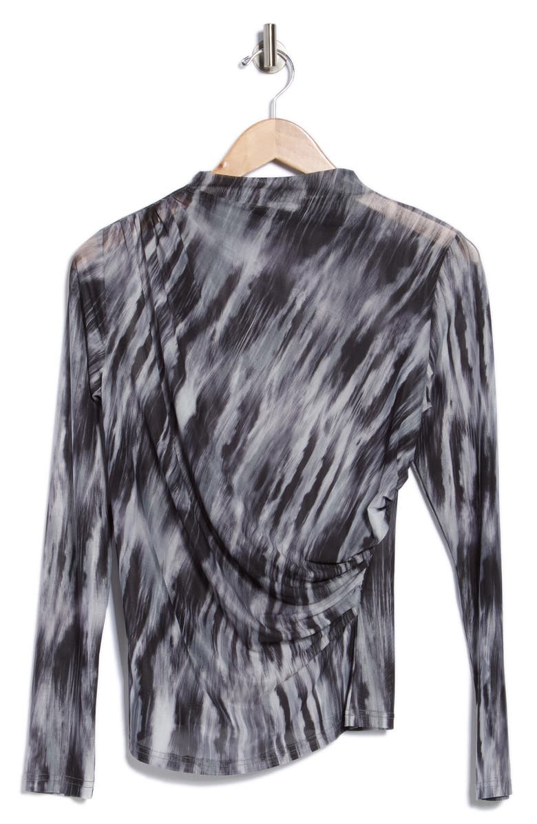 PATRIZIA LUCA Side Ruched Mesh Top, Alternate, color, Black