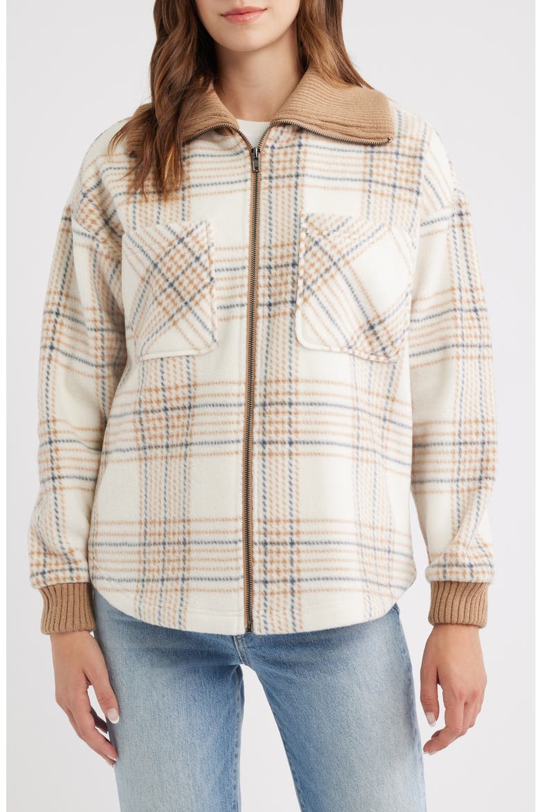 Plaid Fleece Jacket, Alternate, color, TAUPE PLAID