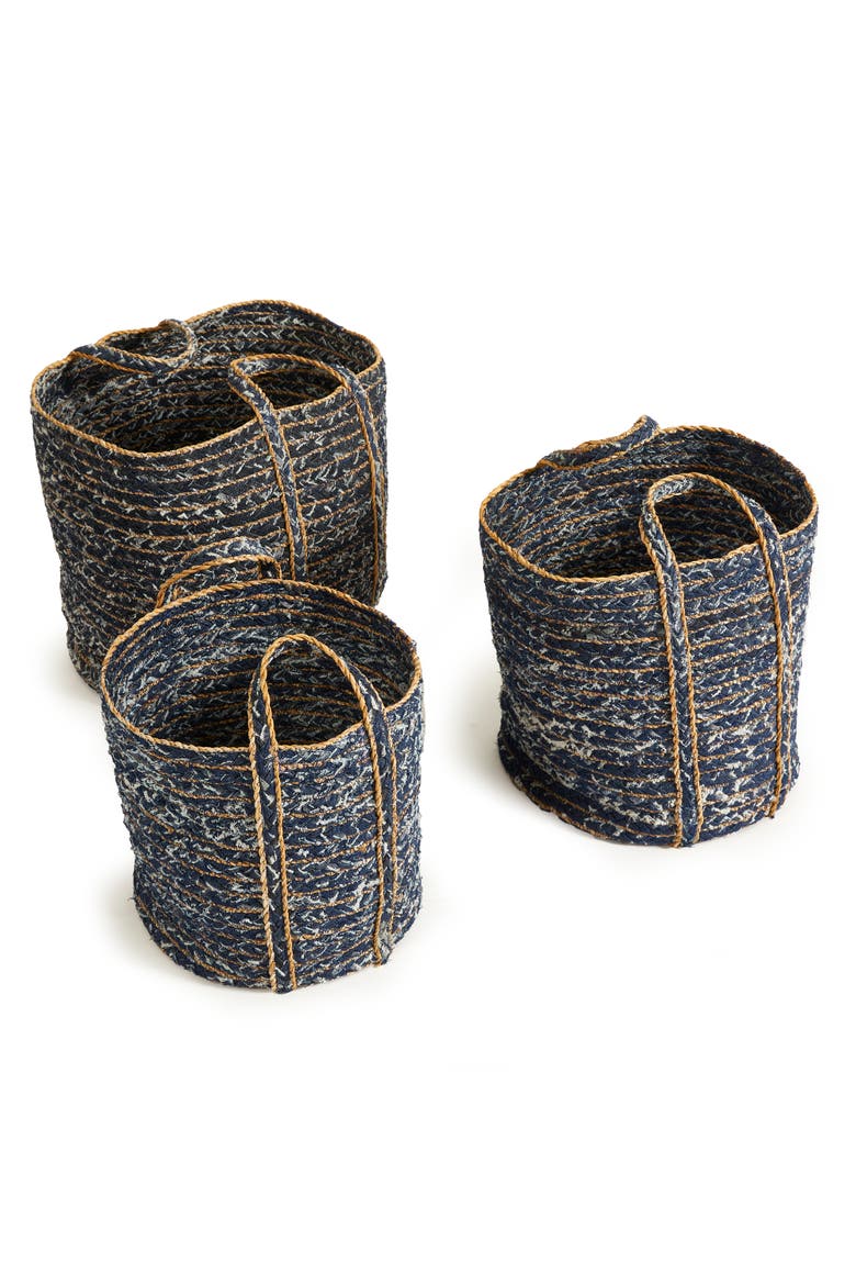 Denim Round Baskets Set of 3, Main, color, Blue