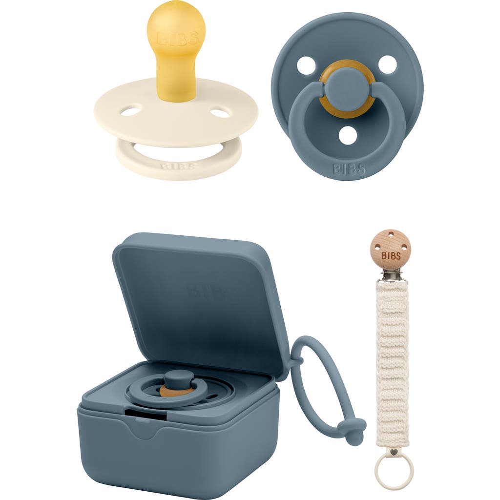 BIBS Pacifer, Pacifier Box & Pacifier Clip Set in Petrol/Ivory at Nordstrom
