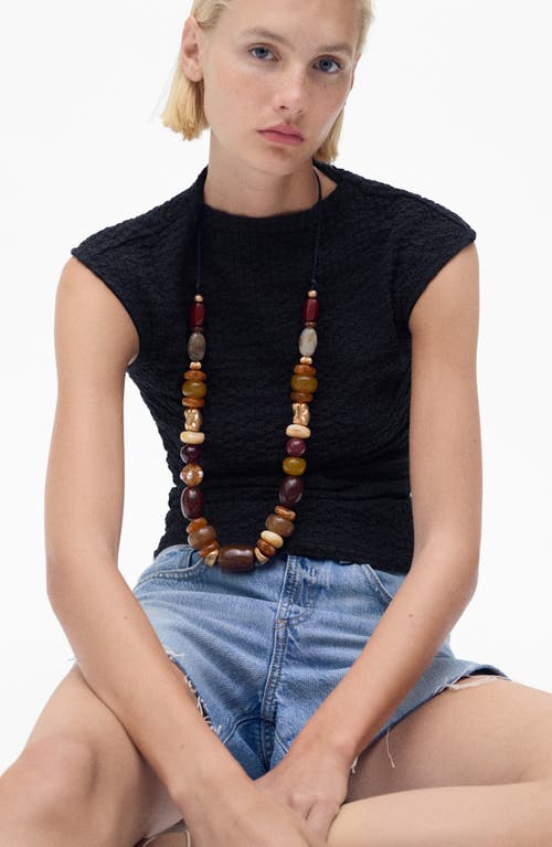 Mango Textured Cotton Blend Top In Black