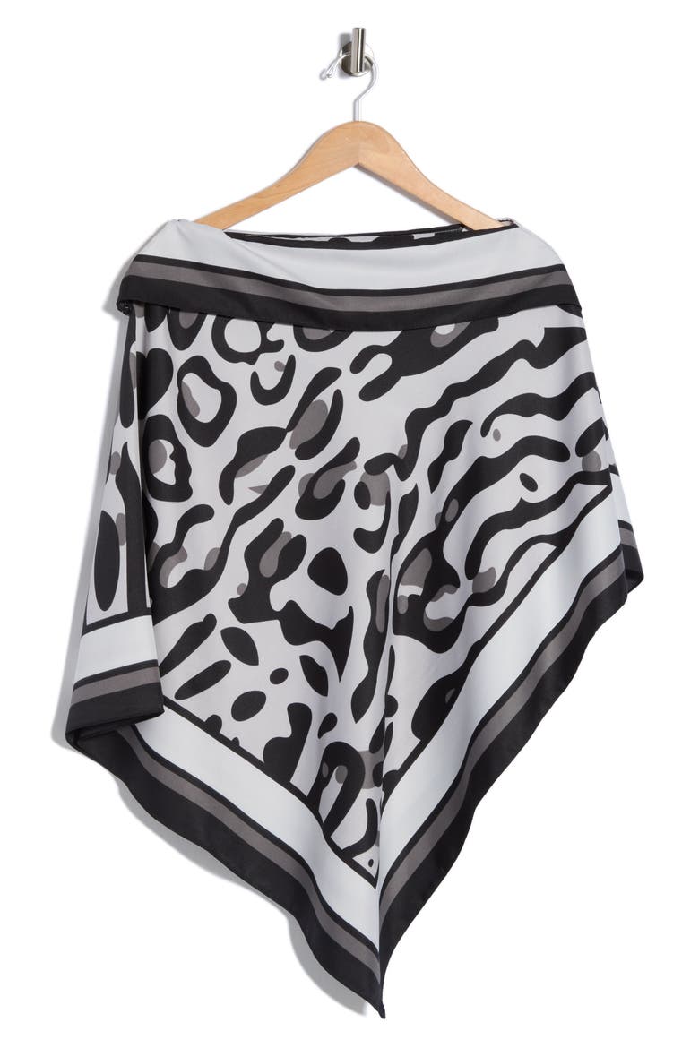 Animal Print Satin Poncho, Alternate, color, GREY