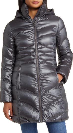 Via Spiga Black Chevron Quilted Puffer Coat Faux Fur outlet Trim Hooded Small NEW