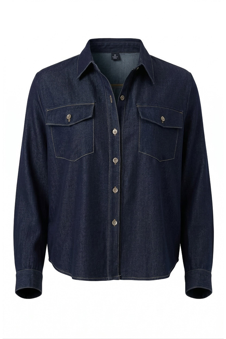 Denim Button Up Shirt, Alternate, color, Dark Blue