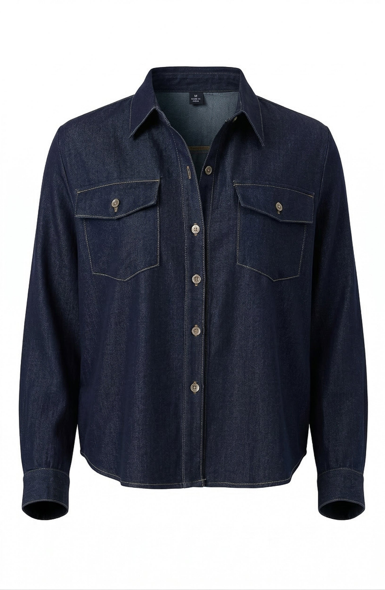 Modenaire Denim Button Up Shirt, Alternate, color, Dark Blue