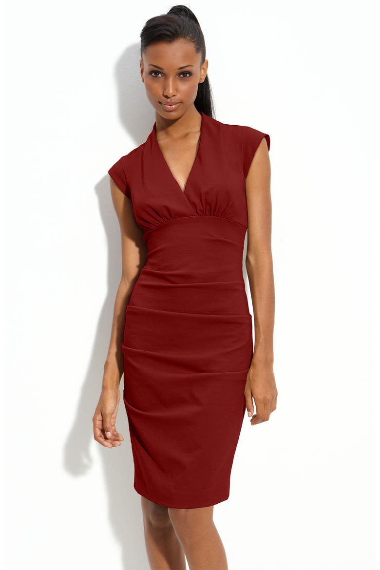 Pintuck Ponte Knit Sheath Dress, Main, color, BRICK