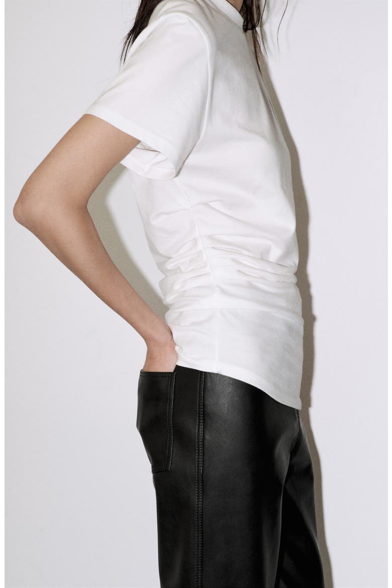 Gathered Cotton T-Shirt, Alternate, color, WHITE