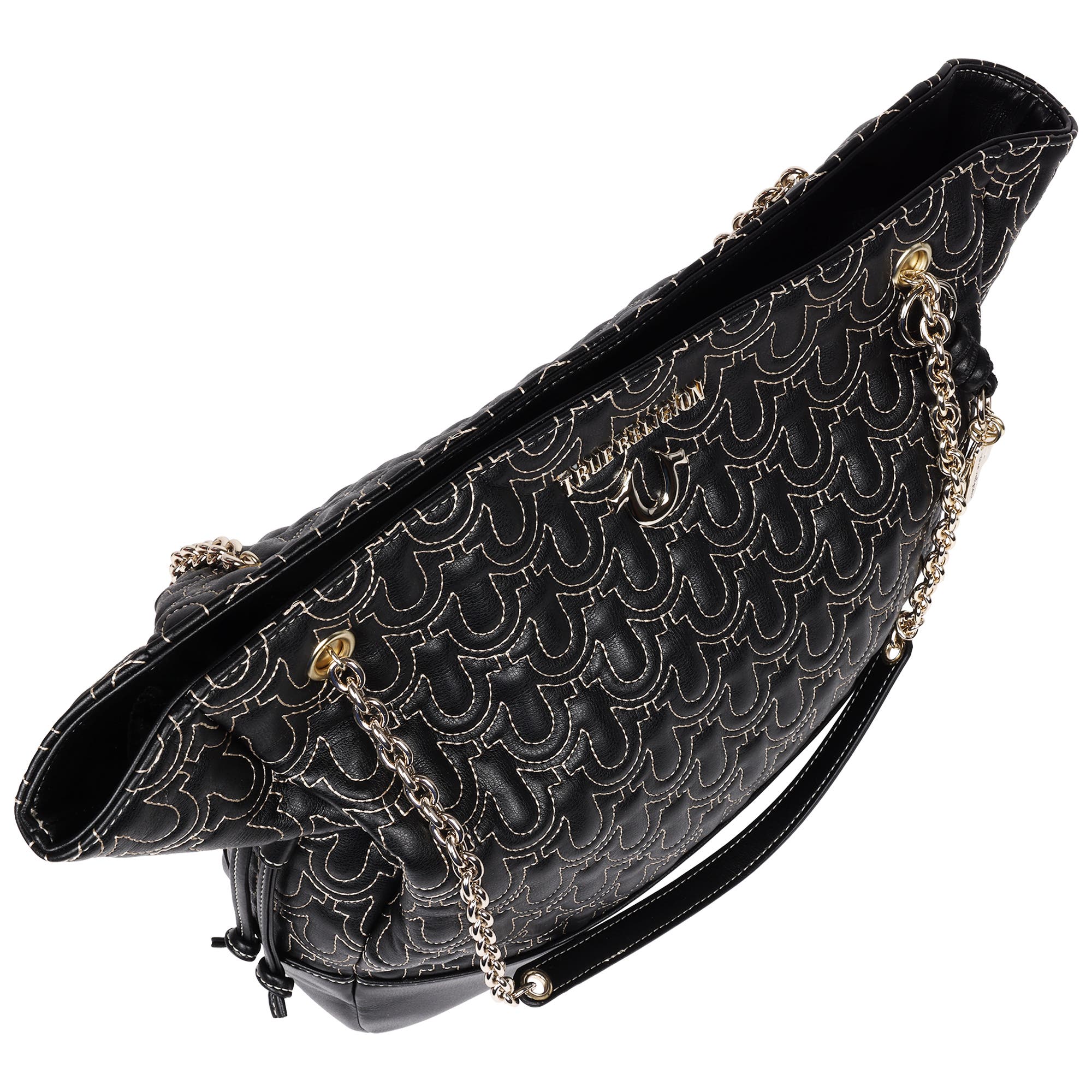 True Religion Cinch Side Soft Logo Tote, Alternate, color, Black