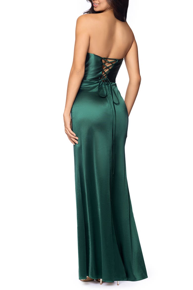 Satin Strapless Corset Gown, Alternate, color, HUNTER