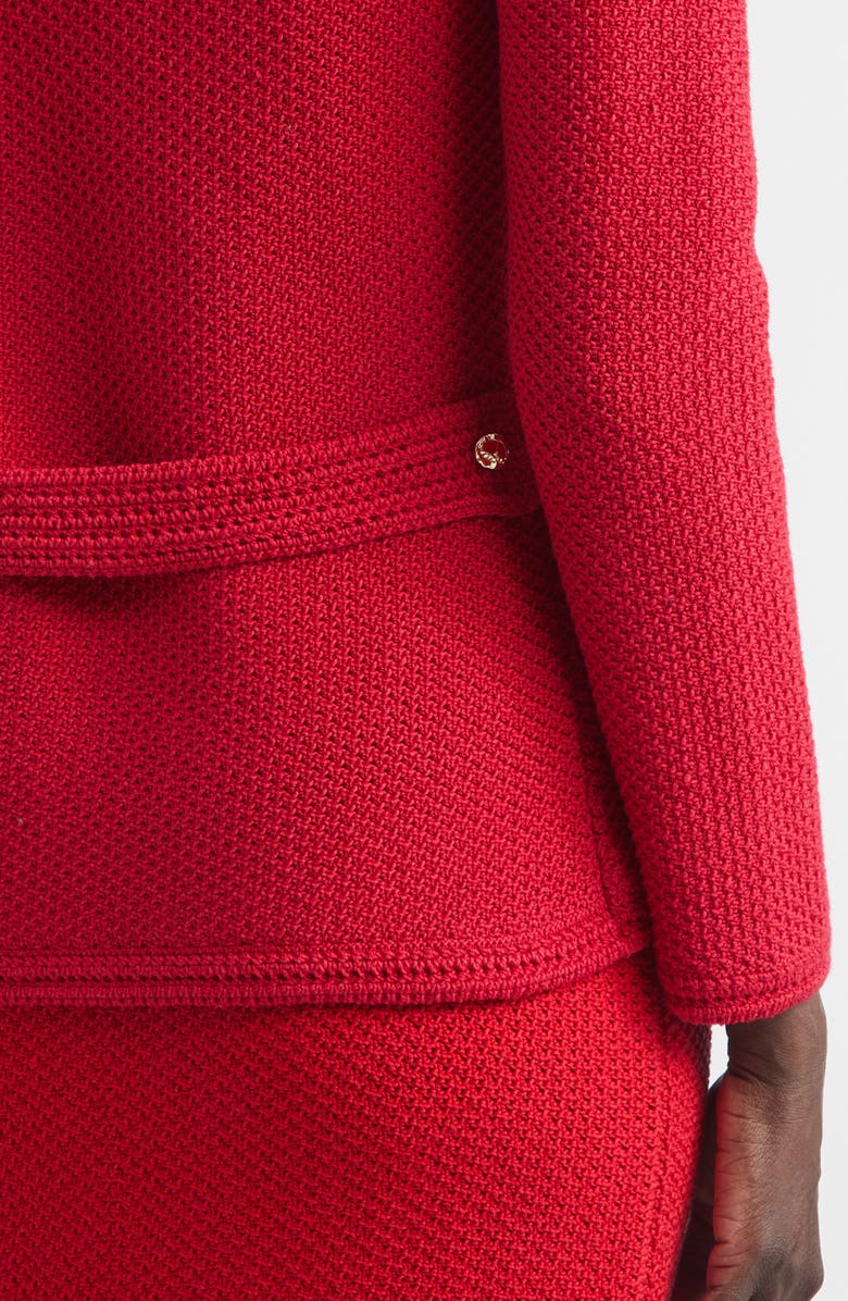 ST. JOHN Cotton Blend Mixed Stitch Sweater Jacket, Alternate, color, Scarlet