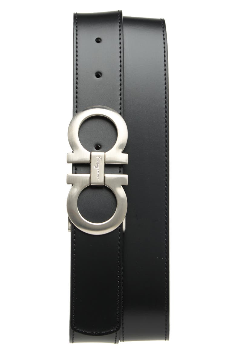 Gancini Reversible Leather Belt, Main, color, BLACK/ BROWN