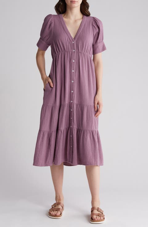 Lightspun Tiered Button Front Midi Dress