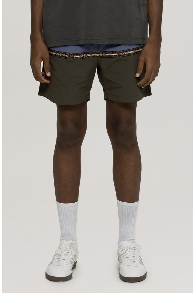 Granite Colorblock Nylon Swim Trunks, Main, color, THYME
