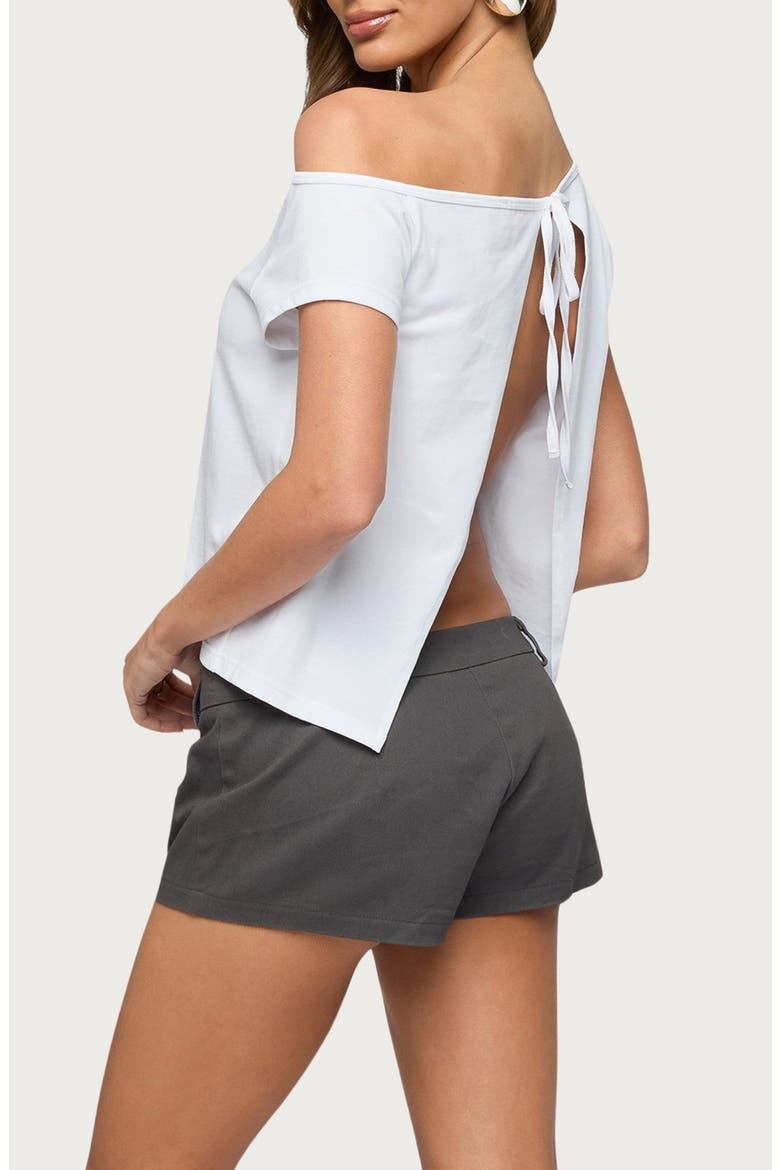 Off the Shoulder Split Open Back Top, Alternate, color, WHITE