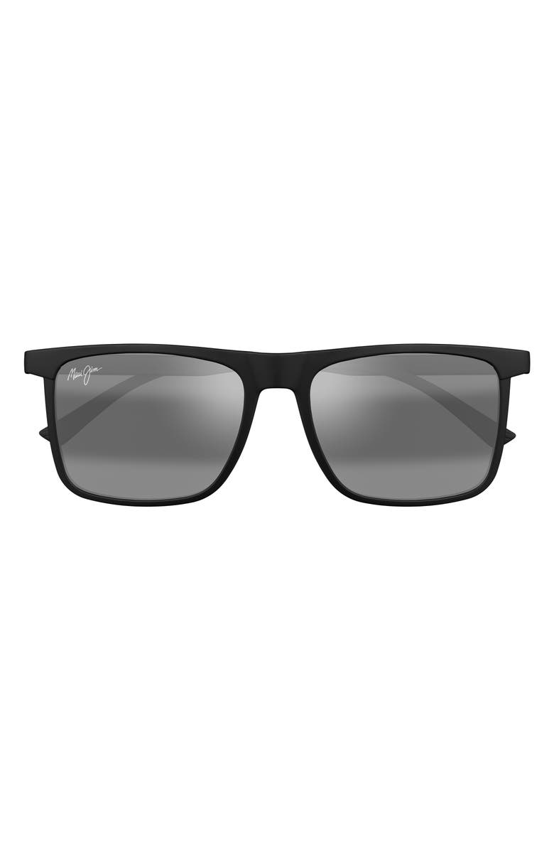 Maui Jim Makamae 56mm Polarized Square Sunglasses, Main, color, Black
