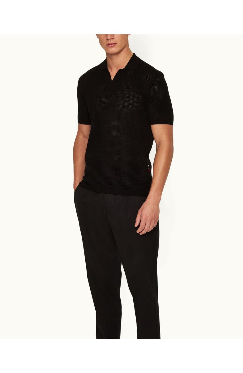 Orlebar Brown Roddy Tailored Fit Open Mesh Stitch Polo Shirt, Alternate, color, Black