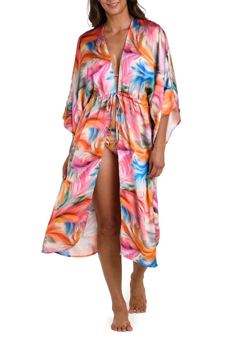 Feathered Print Cover-Up, Main, color, PINK MULTI