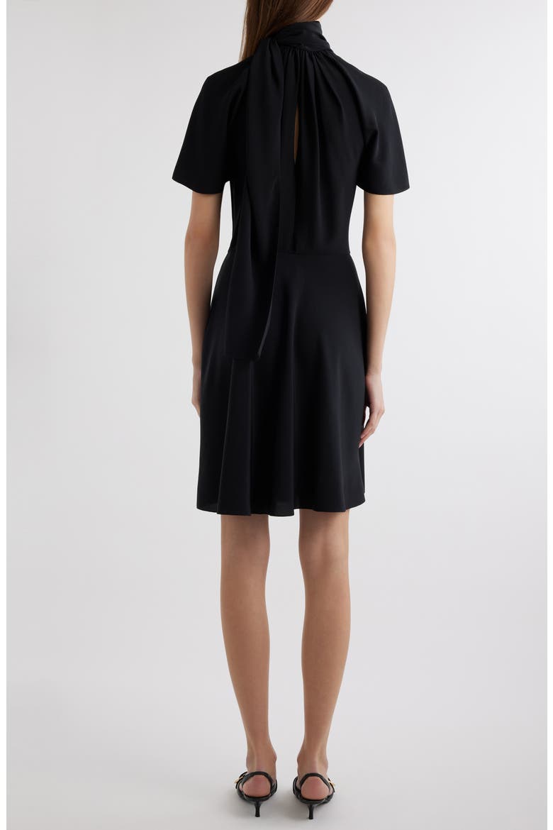 Knot Collar Silk Dress, Alternate, color, BLACK